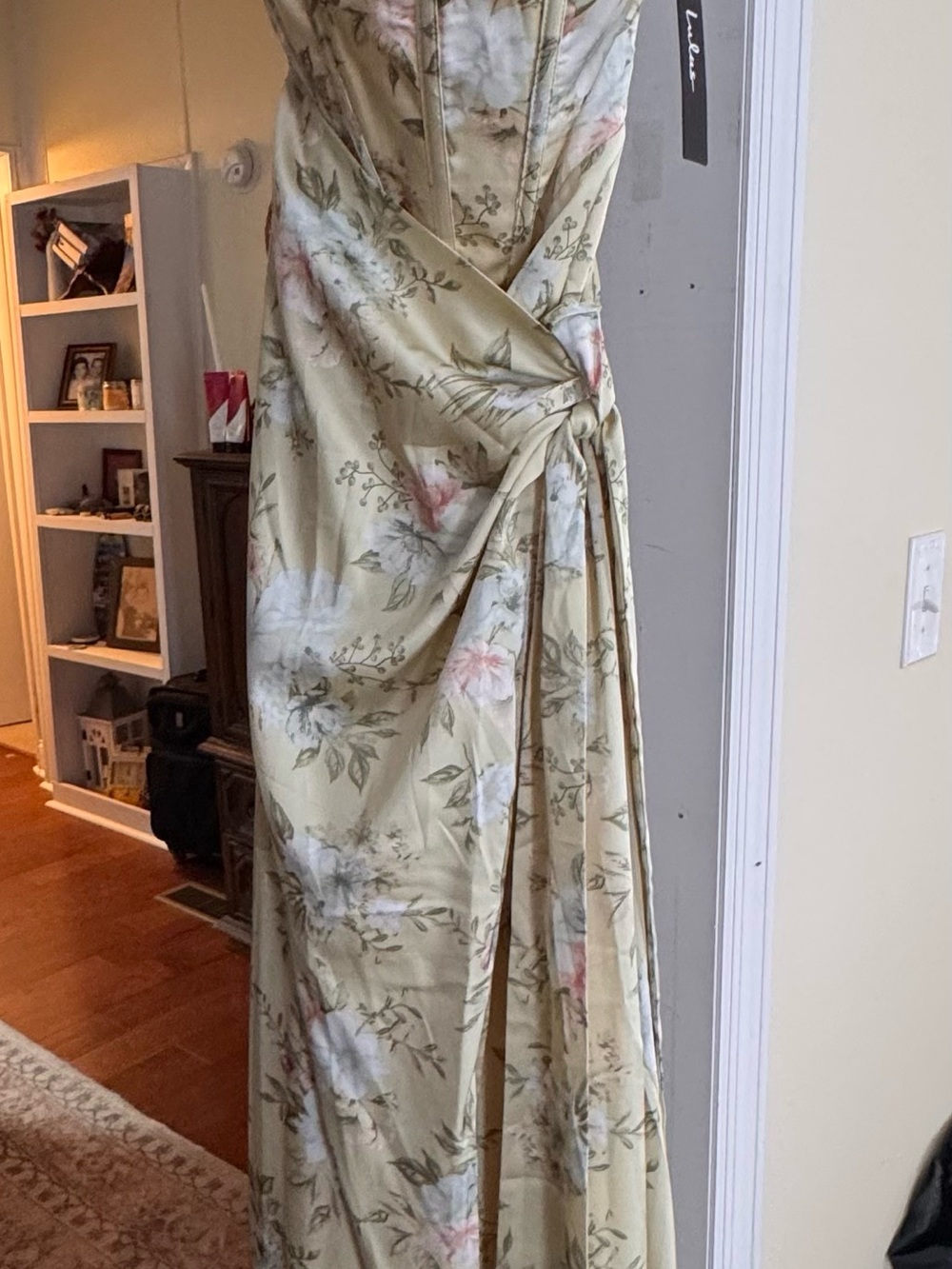 Lulu's Strapless Lace-Up Back Floral Maxi Dress in Pale Yellow - Picture 3 of 3